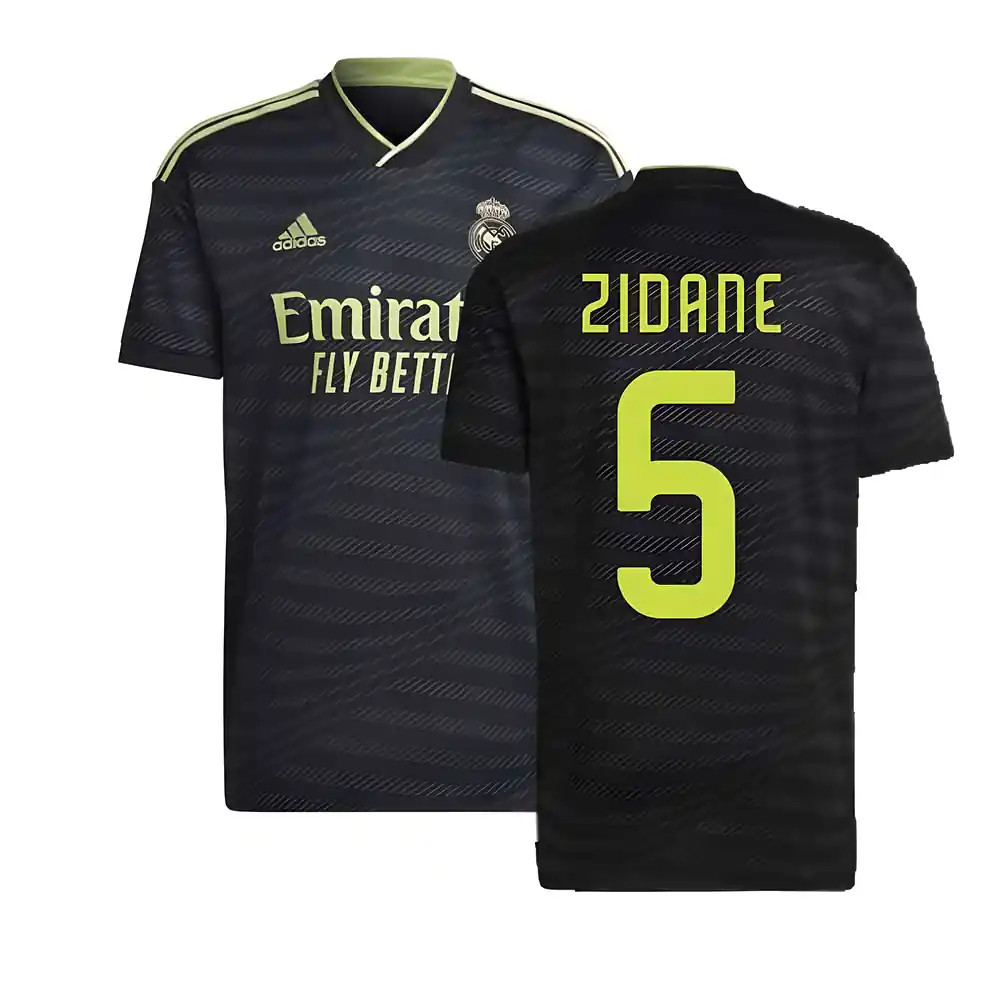 '22-'23 Real Madrid Third Shirt (Zidane 5) Polyester Zinedine Zidane Made By: Adidas Men's Black Extra Large