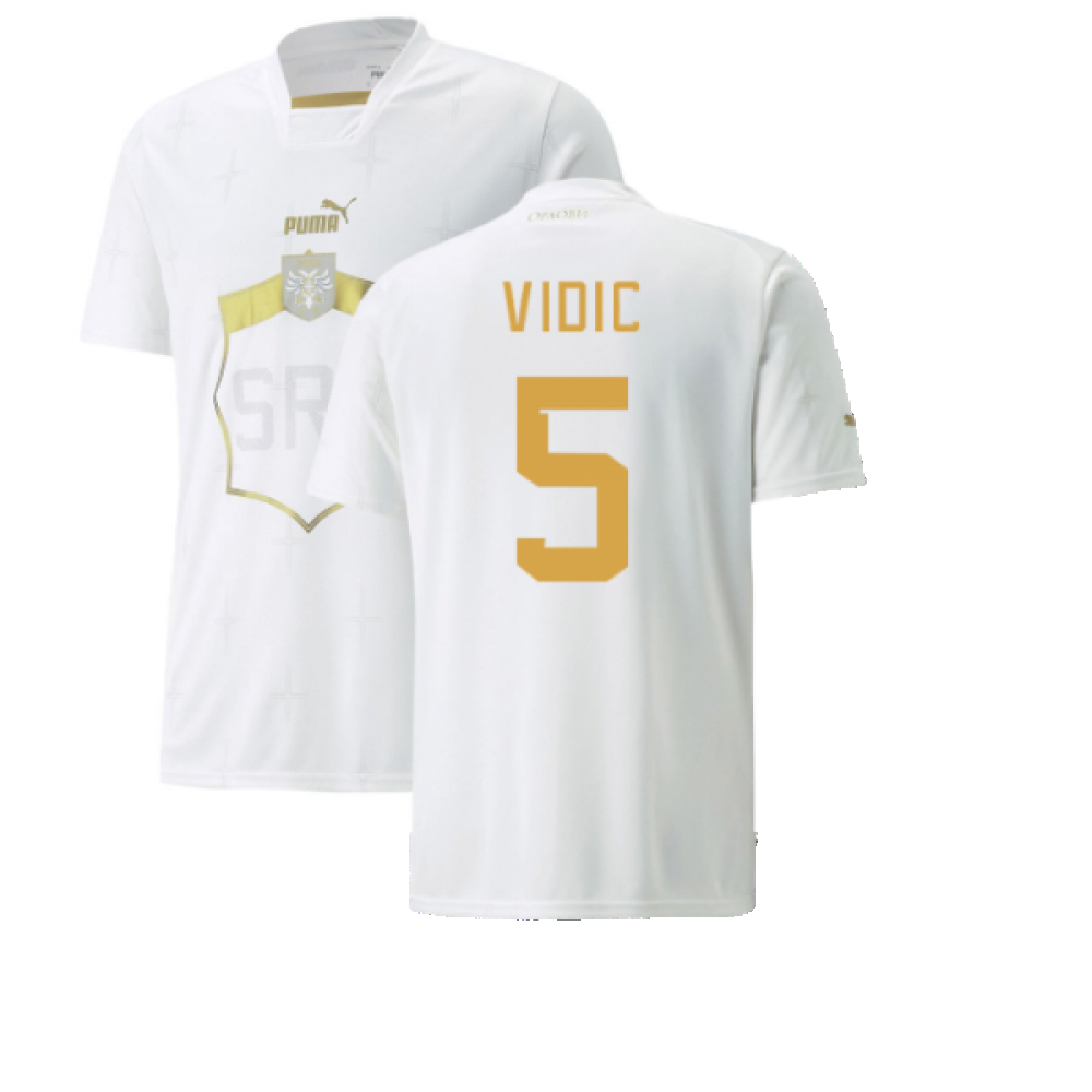 '22-'23 Serbia Away Shirt (Vidic 5) Polyester Nemanja Vidic Made By: Puma Men's White Extra Large