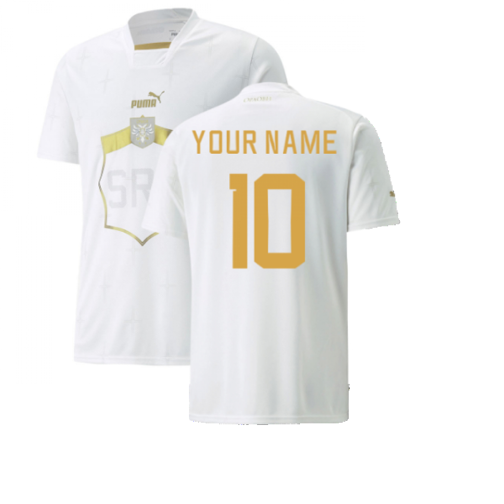 '22-'23 Serbia Away Shirt (Your Name) Polyester Made By: Puma Men's White Medium