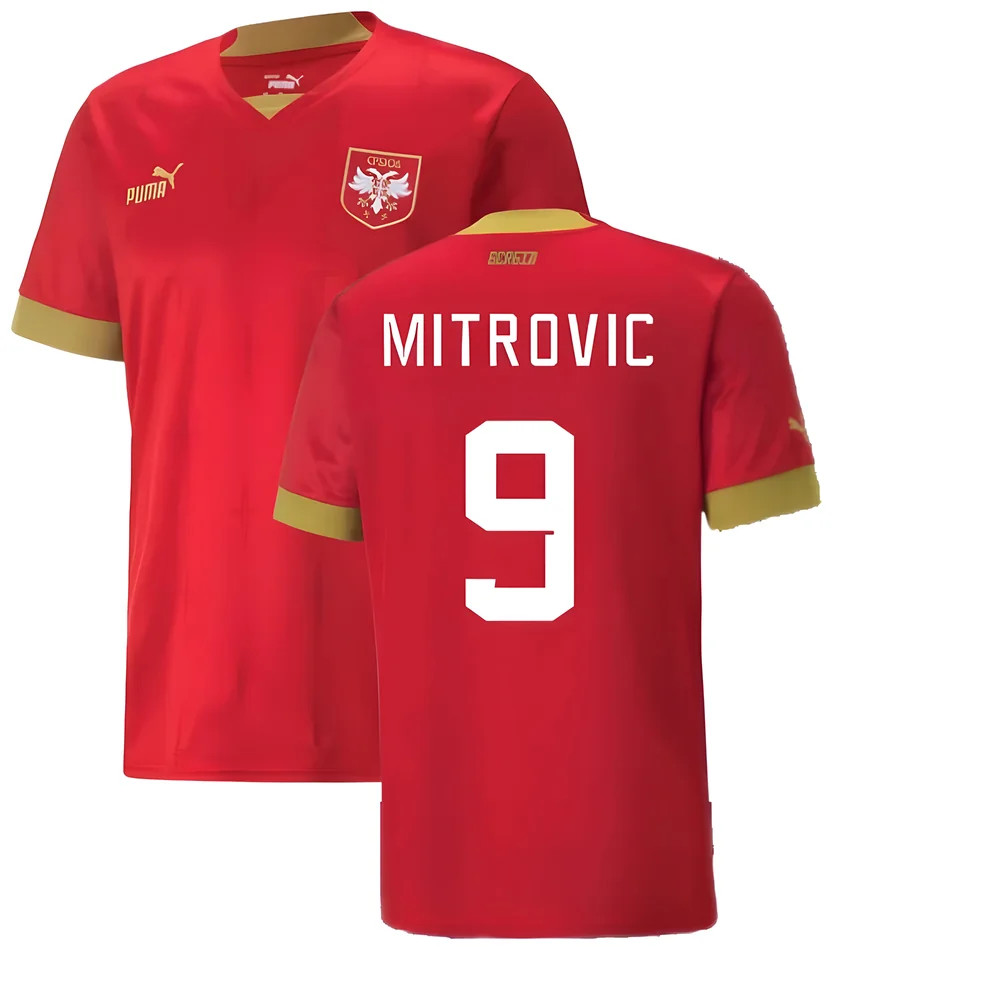 '22-'23 Serbia Home Shirt (Mitrovic 9) Polyester Aleksandar Mitrovic Made By: Puma Men's Red Medium