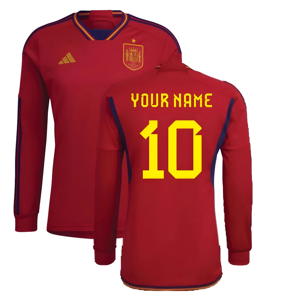 '22-'23 Spain Long Sleeve Home Shirt (Your Name) Polyester Made By: Adidas Men's Red 3XL