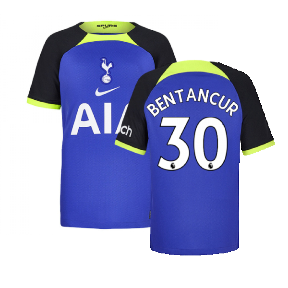 '22-'23 Tottenham Away Shirt (Kids) (Bentancur 30) Polyester Rodrigo Bentancur Made By: Nike Unisex Kids Blue Small
