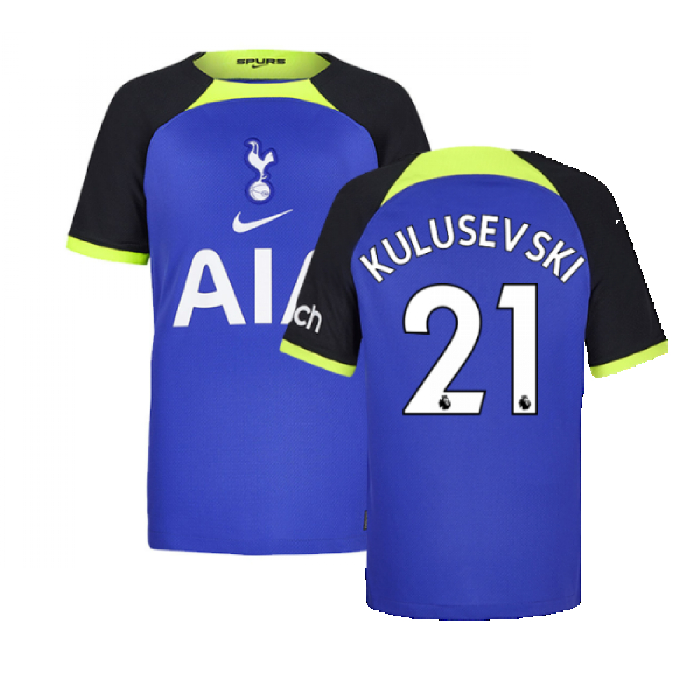 '22-'23 Tottenham Away Shirt (Kids) (Kulusevski 21) Polyester Dejan Kulusevski Made By: Nike Unisex Kids Blue Small