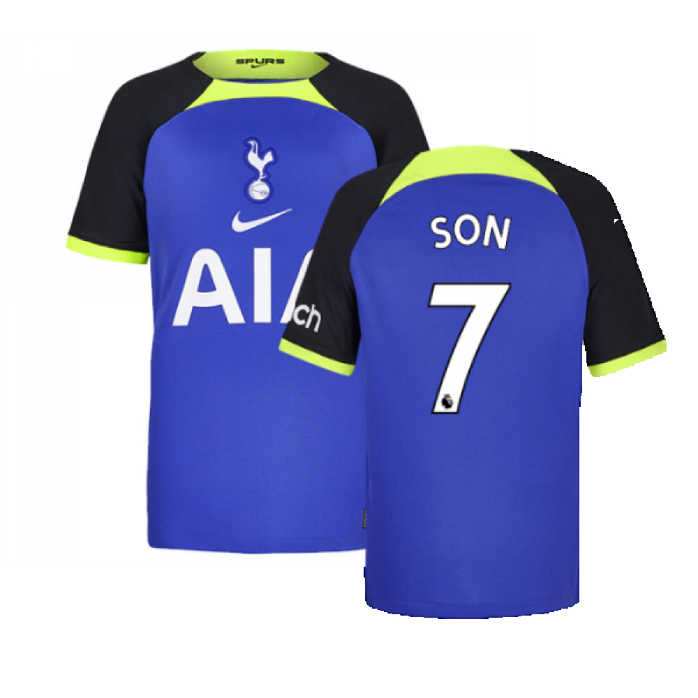 '22-'23 Tottenham Away Shirt (Kids) (Son 7) Polyester Heung-Min Son Made By: Nike Unisex Kids Blue Small