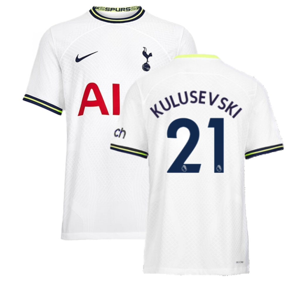 '22-'23 Tottenham Vapor Home Shirt (Kulusevski 21) Polyester Dejan Kulusevski Made By: Nike Men's White Small