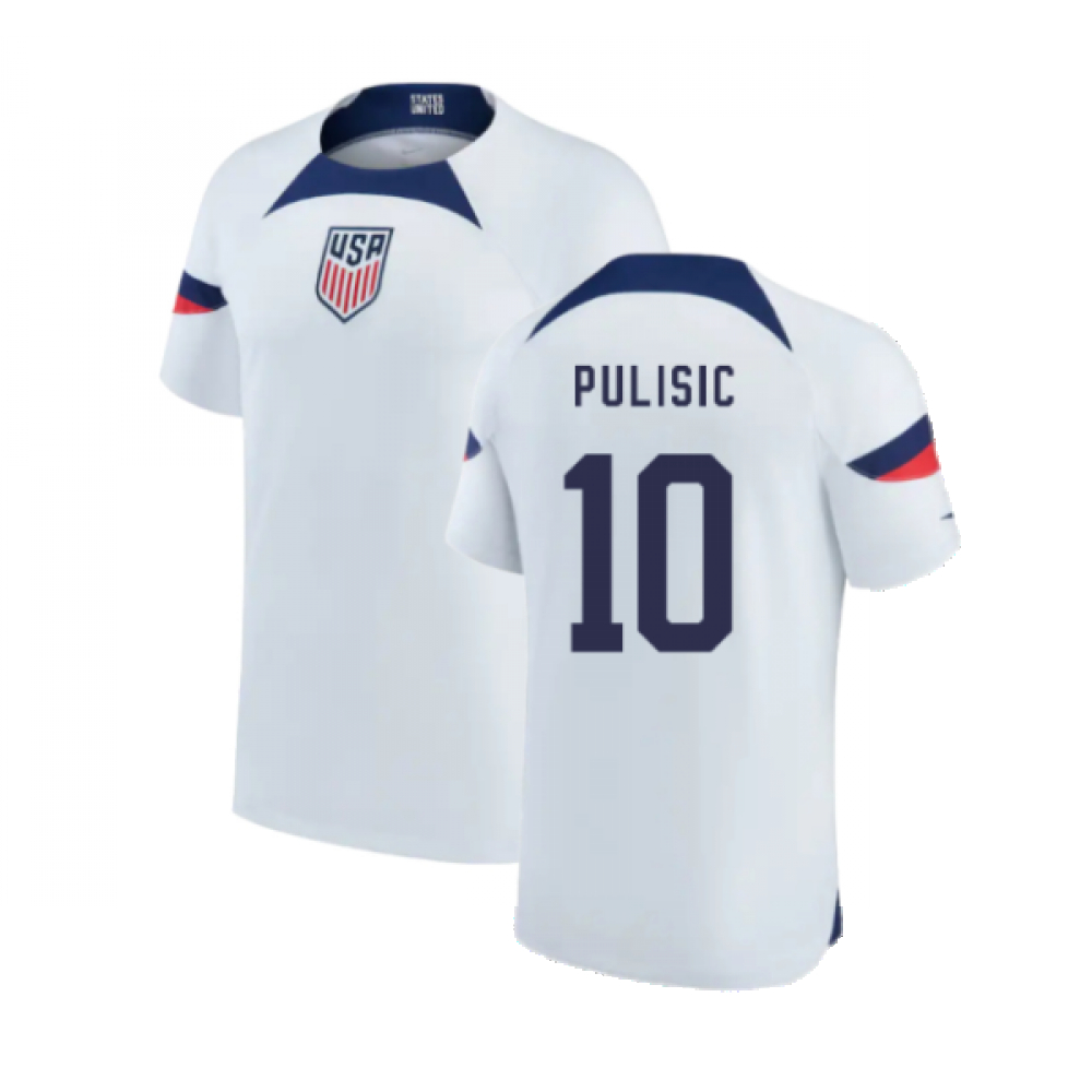 '22-'23 Usa Home Shirt (Kids) (Pulisic 10) Polyester Christian Pulisic Made By: Nike Unisex Kids White Extra Large