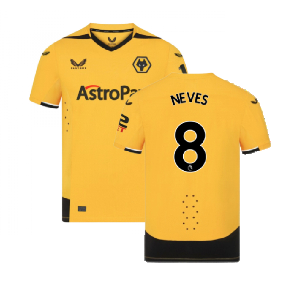 '22-'23 Wolves Home Pro Jersey (Neves 8) Polyester Ruben Neves Made By: Castore Men's Gold Medium