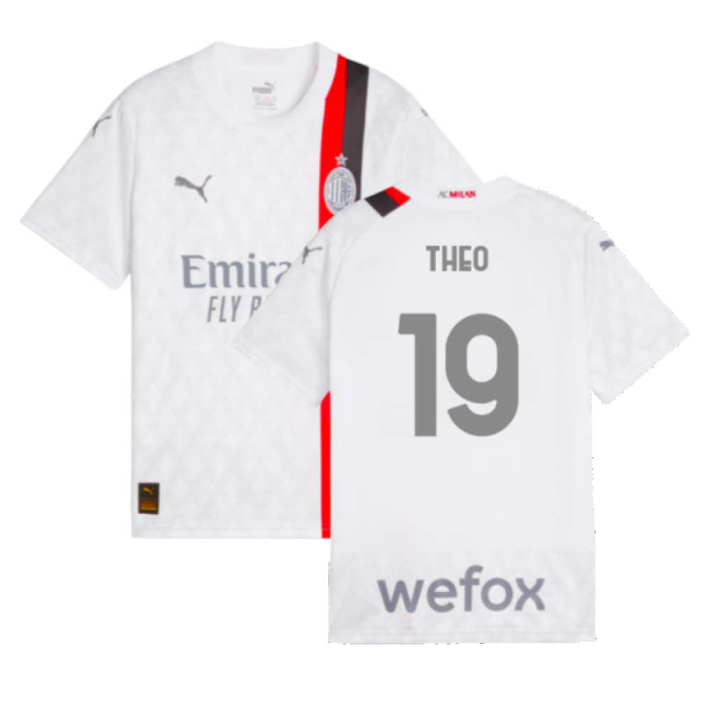 '23-'24 Ac Milan Away Shirt (Kids) (Theo 19) Polyester Made By: Puma Unisex Kids White Size 7-8