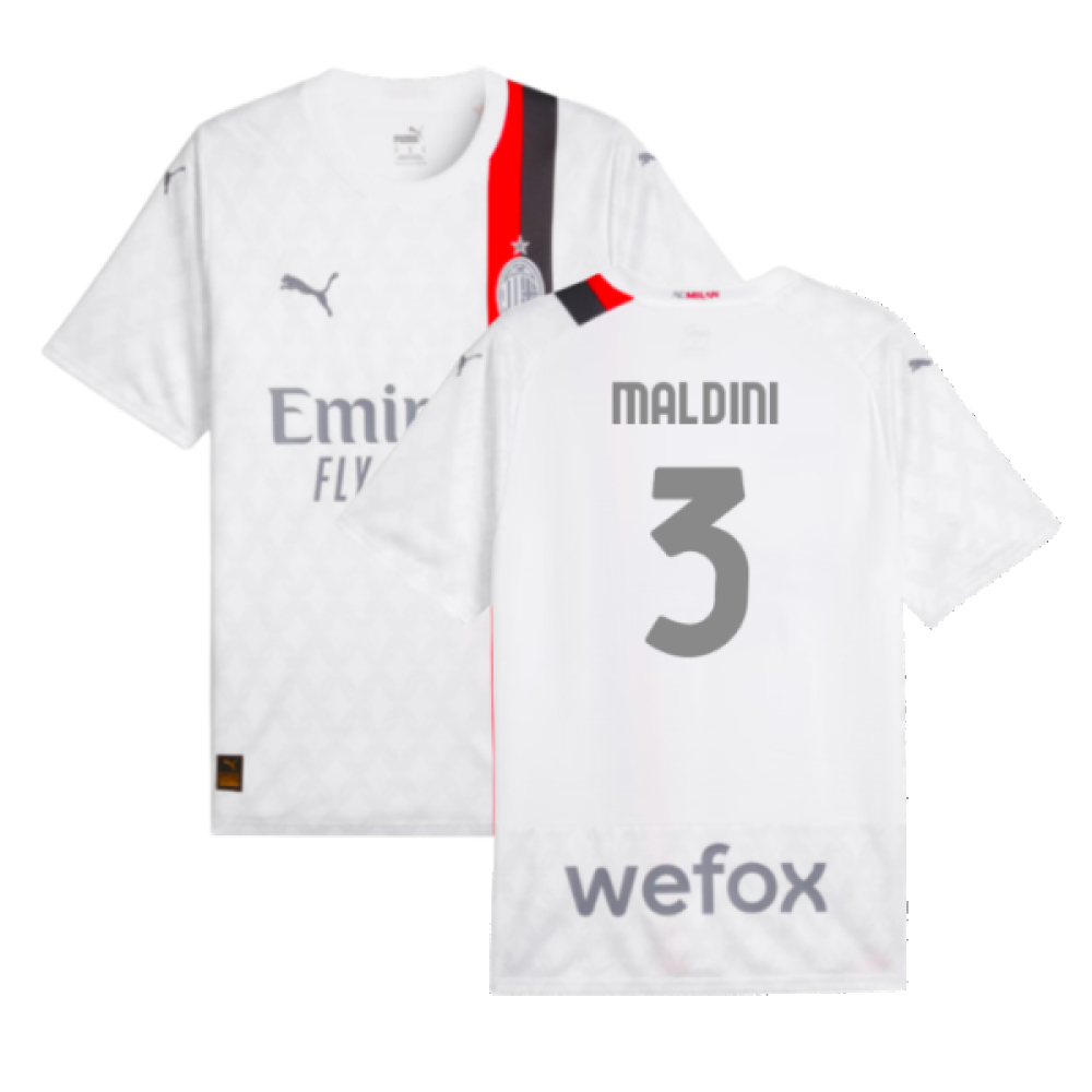 '23-'24 Ac Milan Away Shirt (Maldini 3) Polyester Made By: Puma Men's White Extra Large