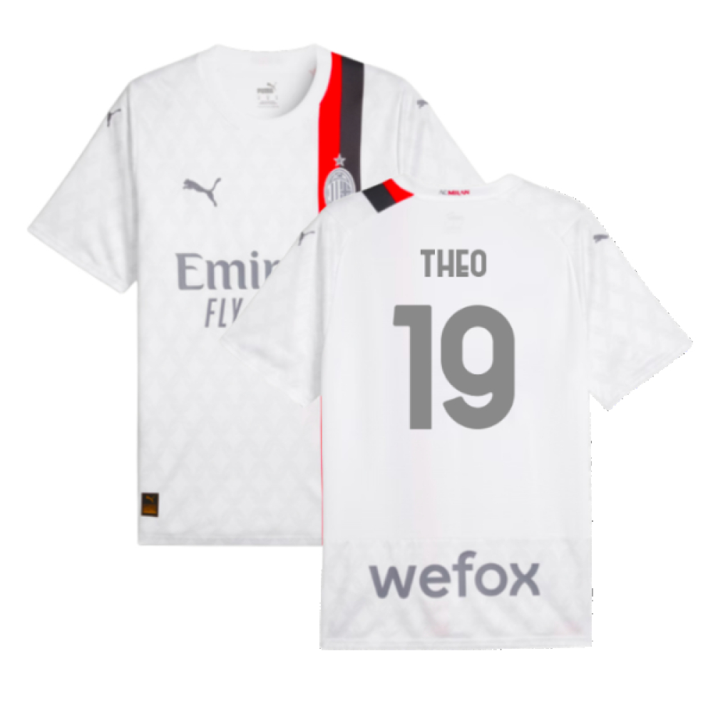 '23-'24 Ac Milan Away Shirt (Theo 19) Polyester Made By: Puma Men's White Extra Large