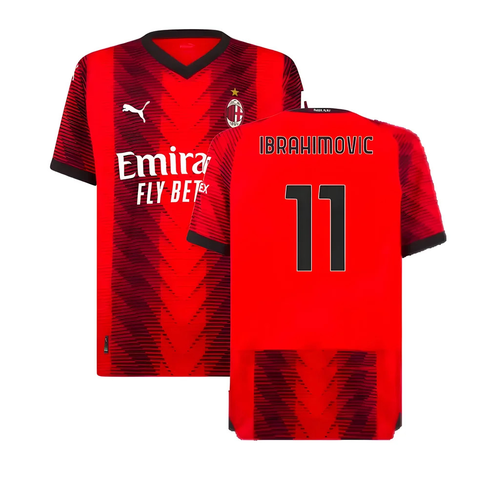 '23-'24 Ac Milan Home Authentic Shirt (Ibrahimovic 11) Polyester Made By: Puma Men's Red Xxl