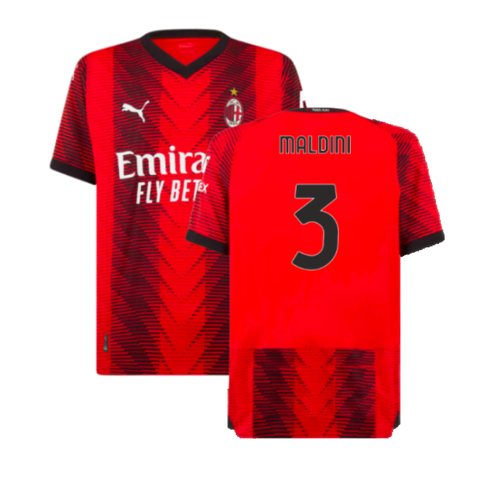 '23-'24 Ac Milan Home Authentic Shirt (Maldini 3) Polyester Made By: Puma Men's Red Xxl