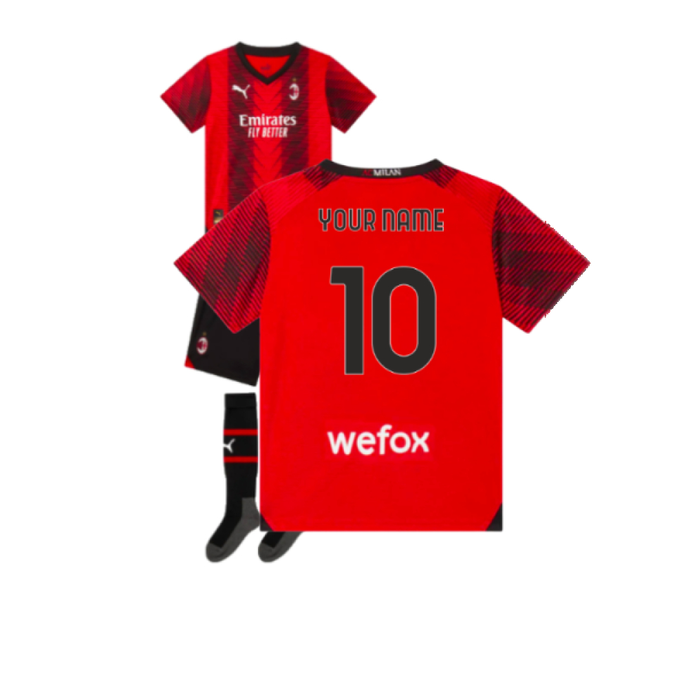'23-'24 Ac Milan Home Mini Kit (Your Name) Toddler's Polyester Made By: Puma Unisex Toddler Red 1-2 Toddler