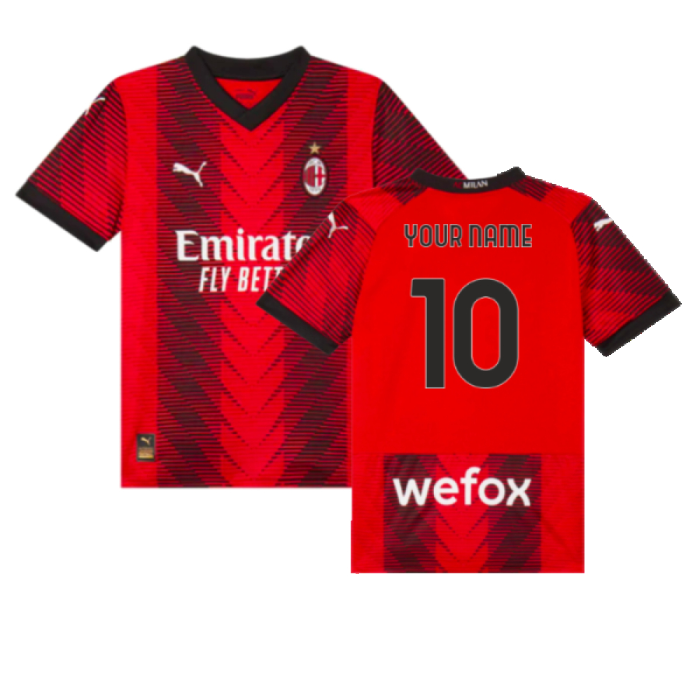 '23-'24 Ac Milan Home Shirt (Kids) (Your Name) Polyester Made By: Puma Unisex Kids Red Size 7-8