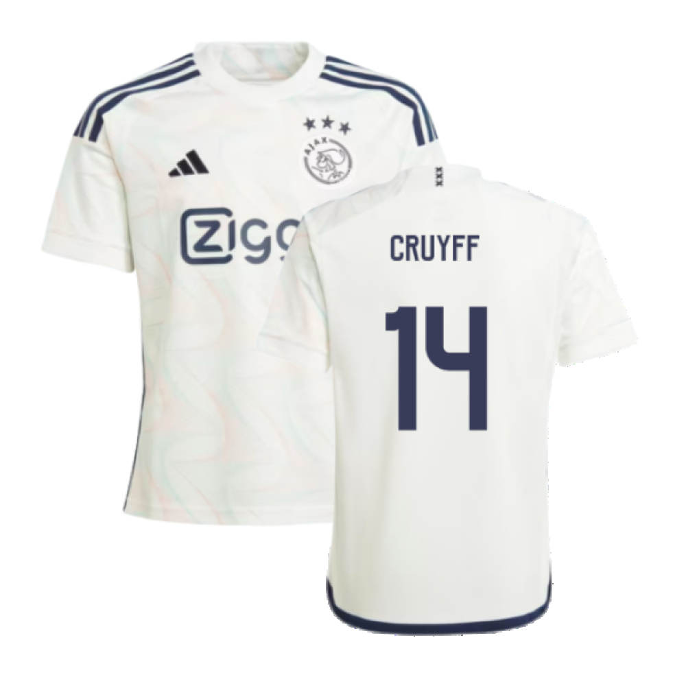 '23-'24 Ajax Away Shirt (Kids) (Cruyff 14) 7-8 Polyester Johan Cruyff Made By: Adidas Unisex Kids White Size 9-10