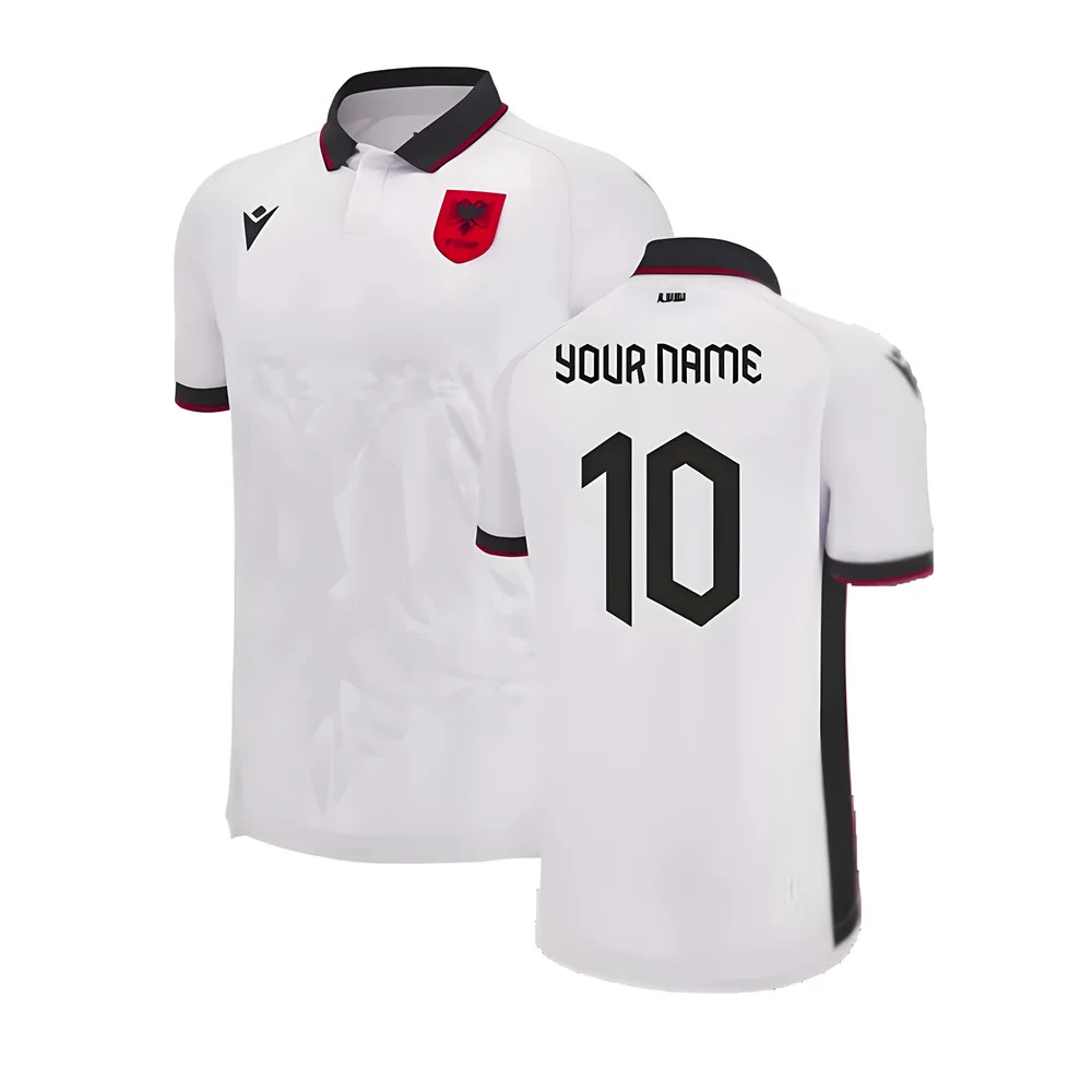 '23-'24 Albania Away Authentic Shirt (Your Name) Polyester Made By: Macron Men's White 3XL