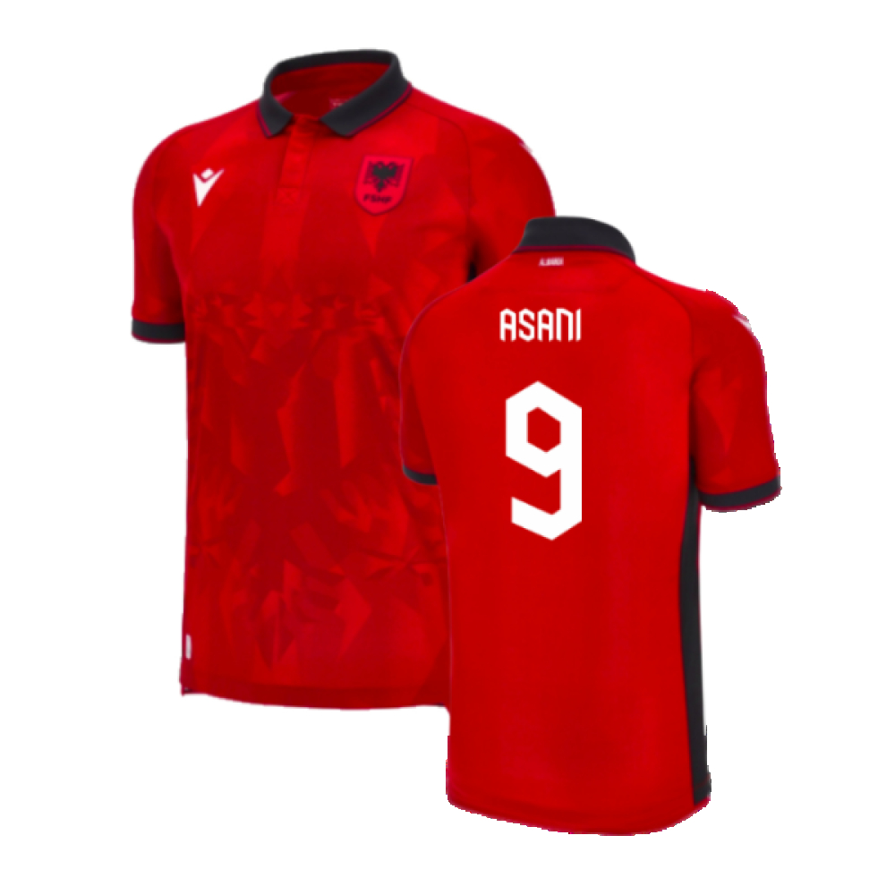 '23-'24 Albania Home Authentic Shirt (Asani 9) Polyester Made By: Macron Men's Red 3XL