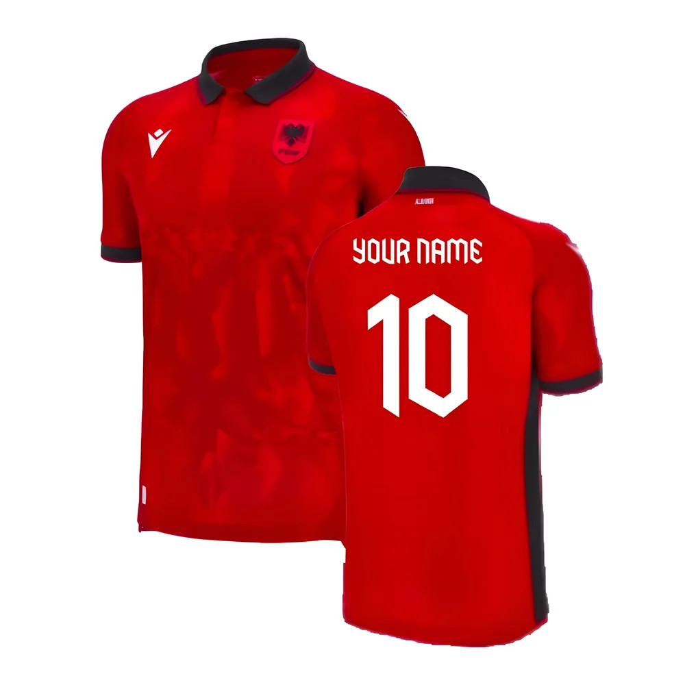 '23-'24 Albania Home Authentic Shirt (Your Name) Polyester Made By: Macron Men's Red 3XL