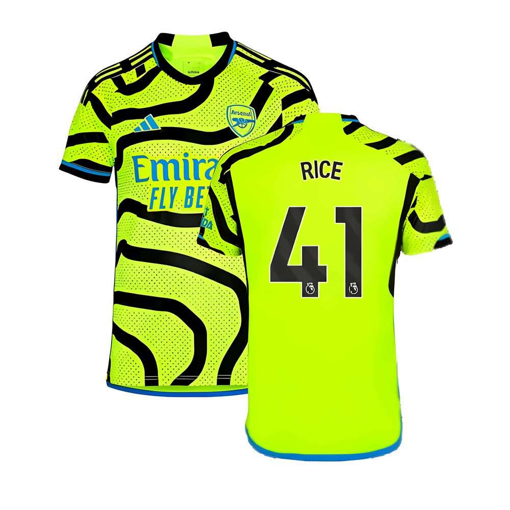 '23-'24 Arsenal Away Shirt (Kids) (Rice 41) Polyester Made By: Adidas Unisex Kids Yellow Size 15-16