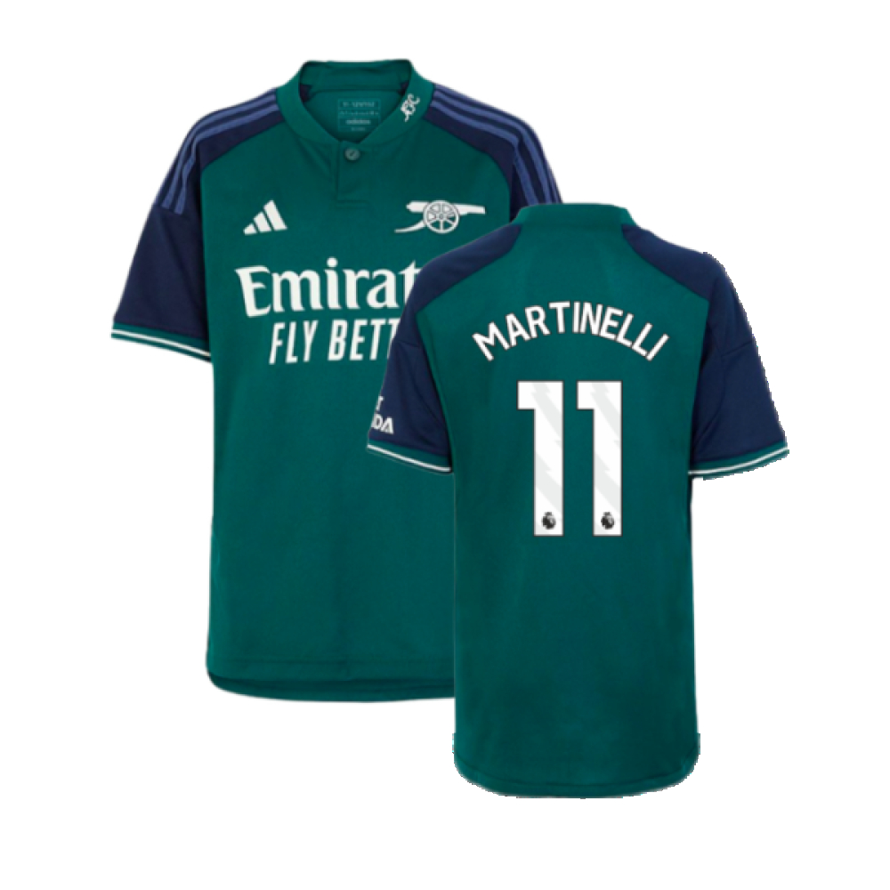 '23-'24 Arsenal Third Shirt (Kids) (Martinelli 11) Polyester Made By: Adidas Unisex Kids Green Size 7-8