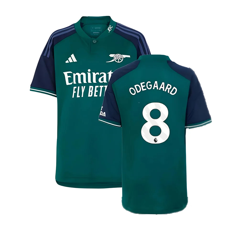 '23-'24 Arsenal Third Shirt (Kids) (Odegaard 8) Polyester Made By: Adidas Unisex Kids Green Size 7-8