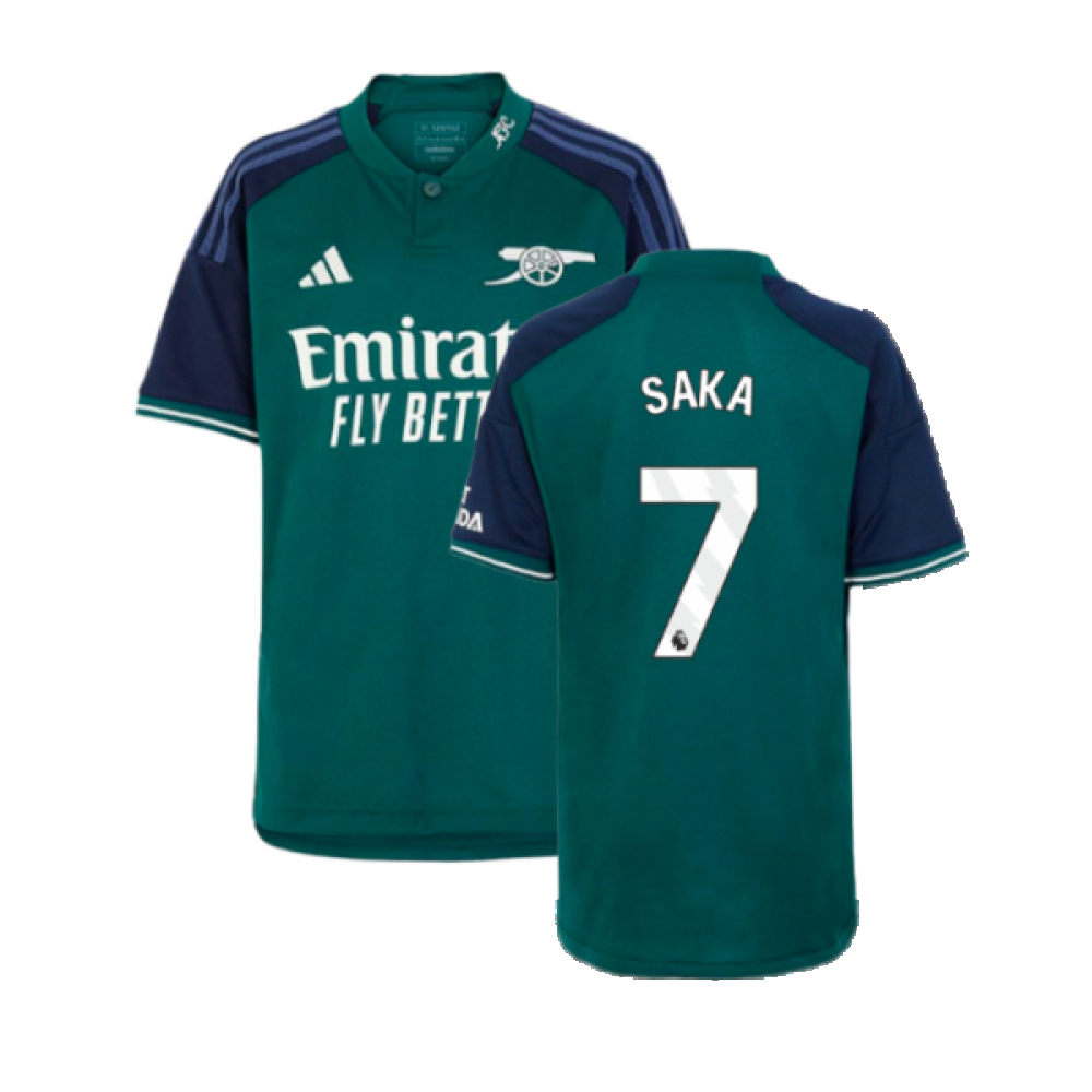 '23-'24 Arsenal Third Shirt (Kids) (Saka 7) Polyester Made By: Adidas Unisex Kids Green Size 7-8