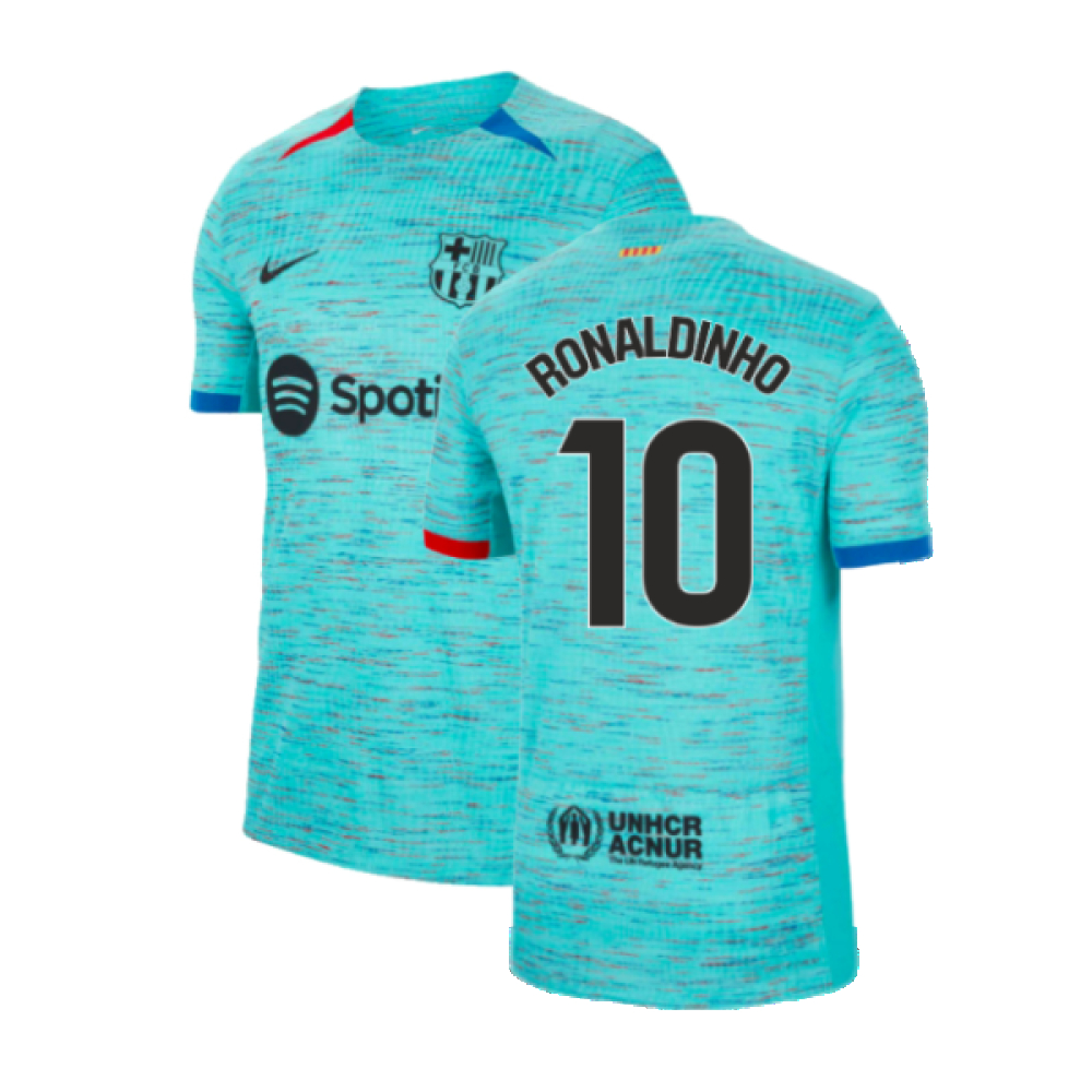 '23-'24 Barcelona Authentic Third Shirt (Ronaldinho 10) Polyester Made By: Nike Men's Blue Small