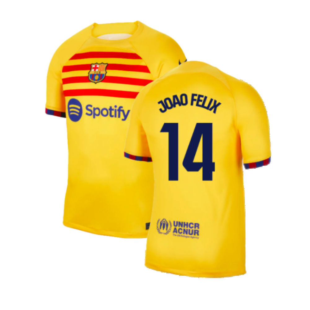 '23-'24 Barcelona Fourth Shirt (Joao Felix 14) Polyester Made By: Nike Men's Yellow Xxl