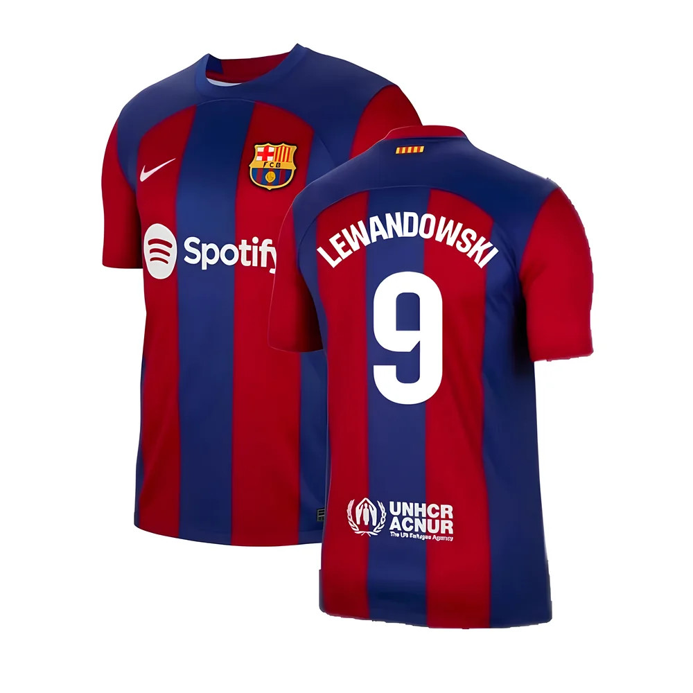'23-'24 Barcelona Home Shirt (Lewandowski 9) Polyester Made By: Nike Men's Red Extra Large
