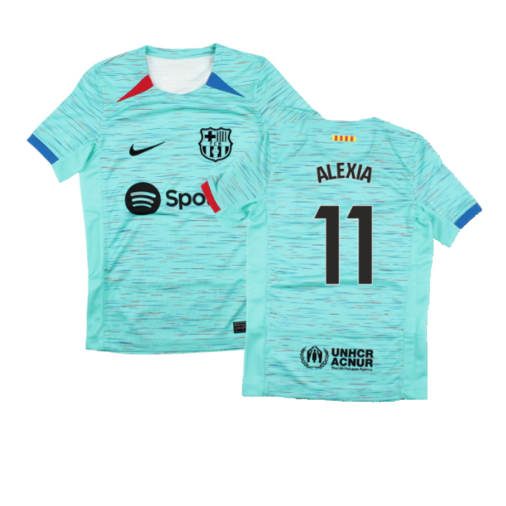 '23-'24 Barcelona Third Shirt (Kids) (Alexia 11) Polyester Made By: Nike Unisex Kids Blue Small