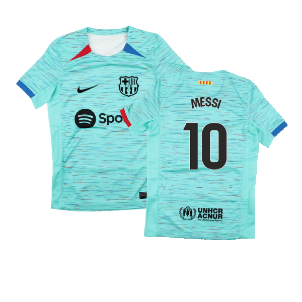 '23-'24 Barcelona Third Shirt (Kids) (Messi 10) Polyester Made By: Nike Unisex Kids Blue Small