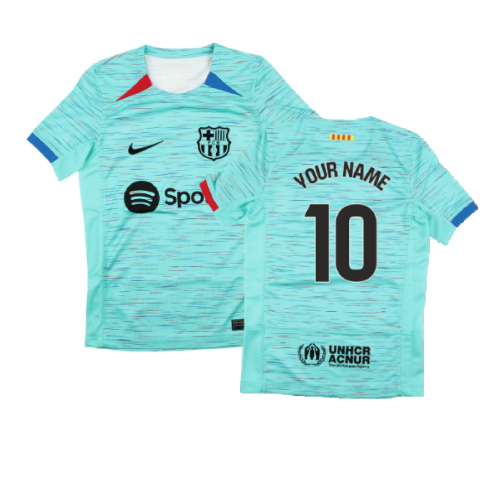 '23-'24 Barcelona Third Shirt (Kids) (Your Name) Polyester Made By: Nike Unisex Kids Blue Small