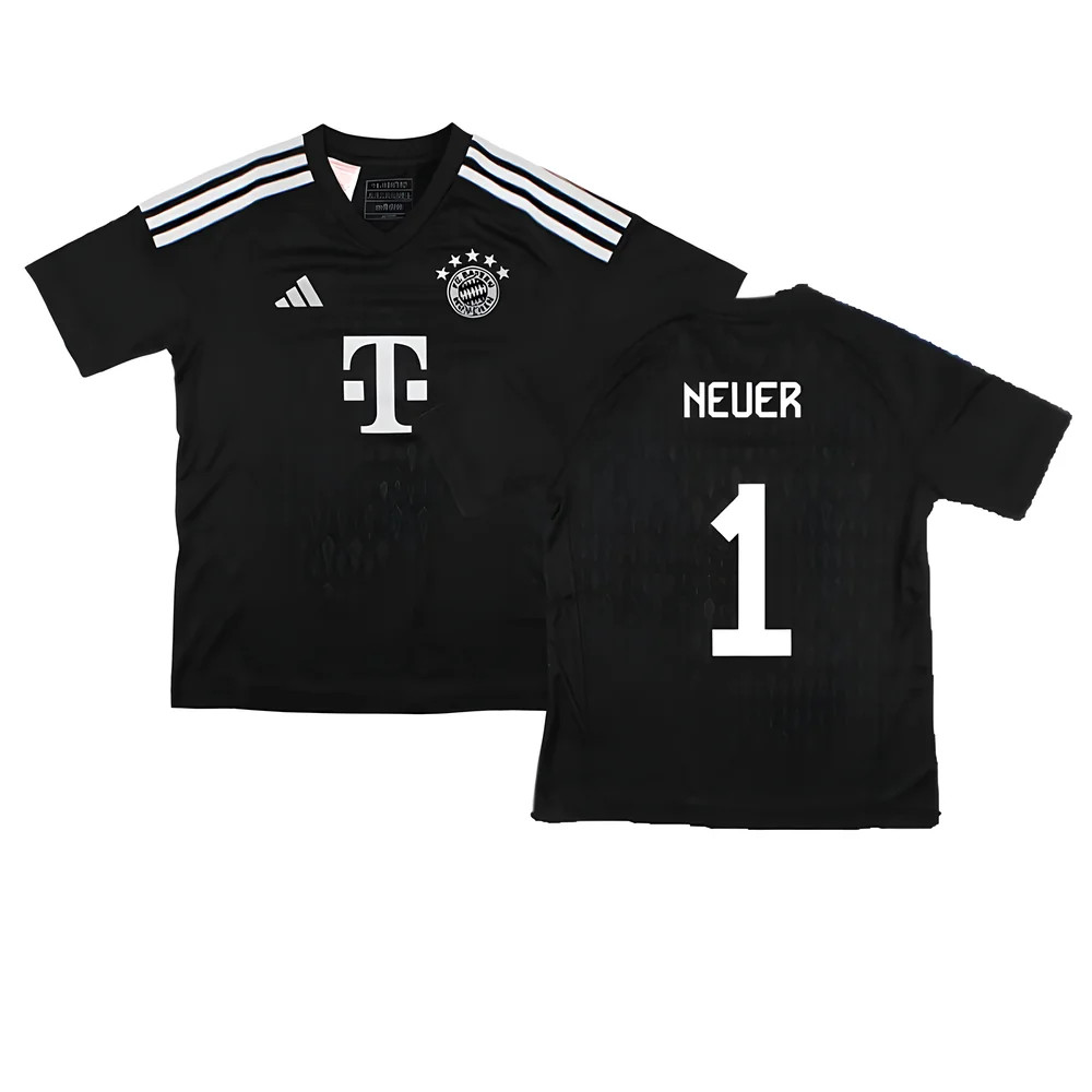 '23-'24 Bayern Munich Goalkeeper Shirt (Black) - Kids (Neuer 1) Polyester Manuel Neuer Made By: Adidas Unisex Kids Black Size 7-8