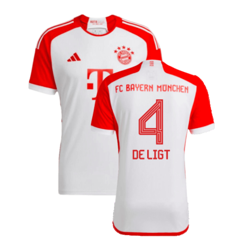 '23-'24 Bayern Munich Home Shirt (De Ligt 4) Polyester Made By: Adidas Men's White Large