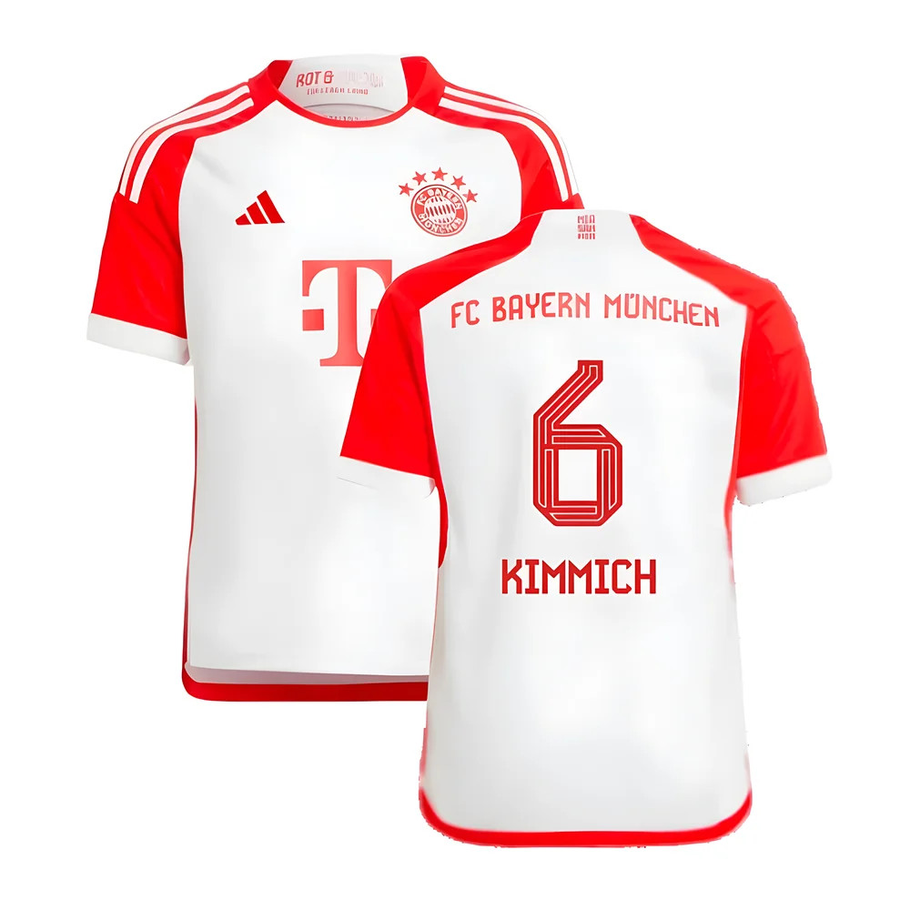 '23-'24 Bayern Munich Home Shirt (Kids) (Kimmich 6) 7-8 Polyester Made By: Adidas Unisex Kids White Size 13-14