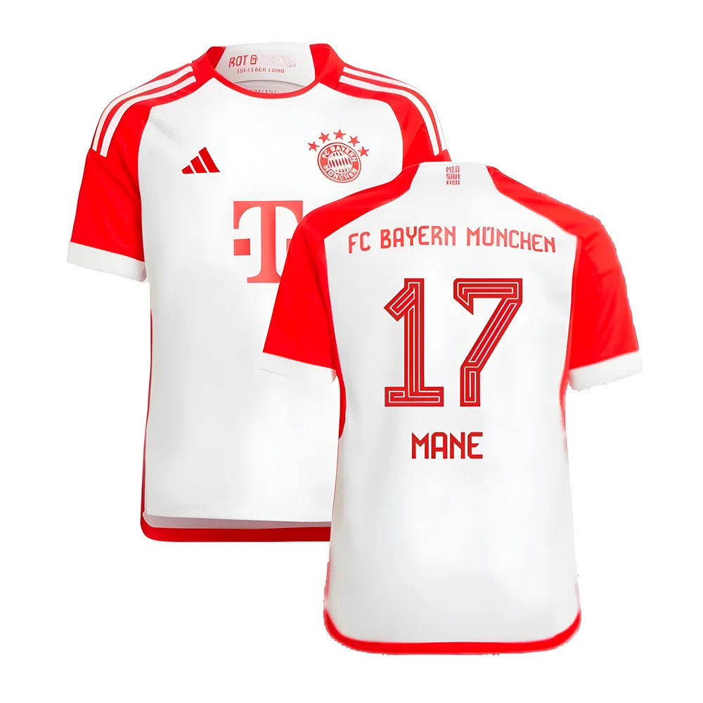 '23-'24 Bayern Munich Home Shirt (Kids) (Mane 17) Polyester Made By: Adidas Unisex Kids White Size 7-8