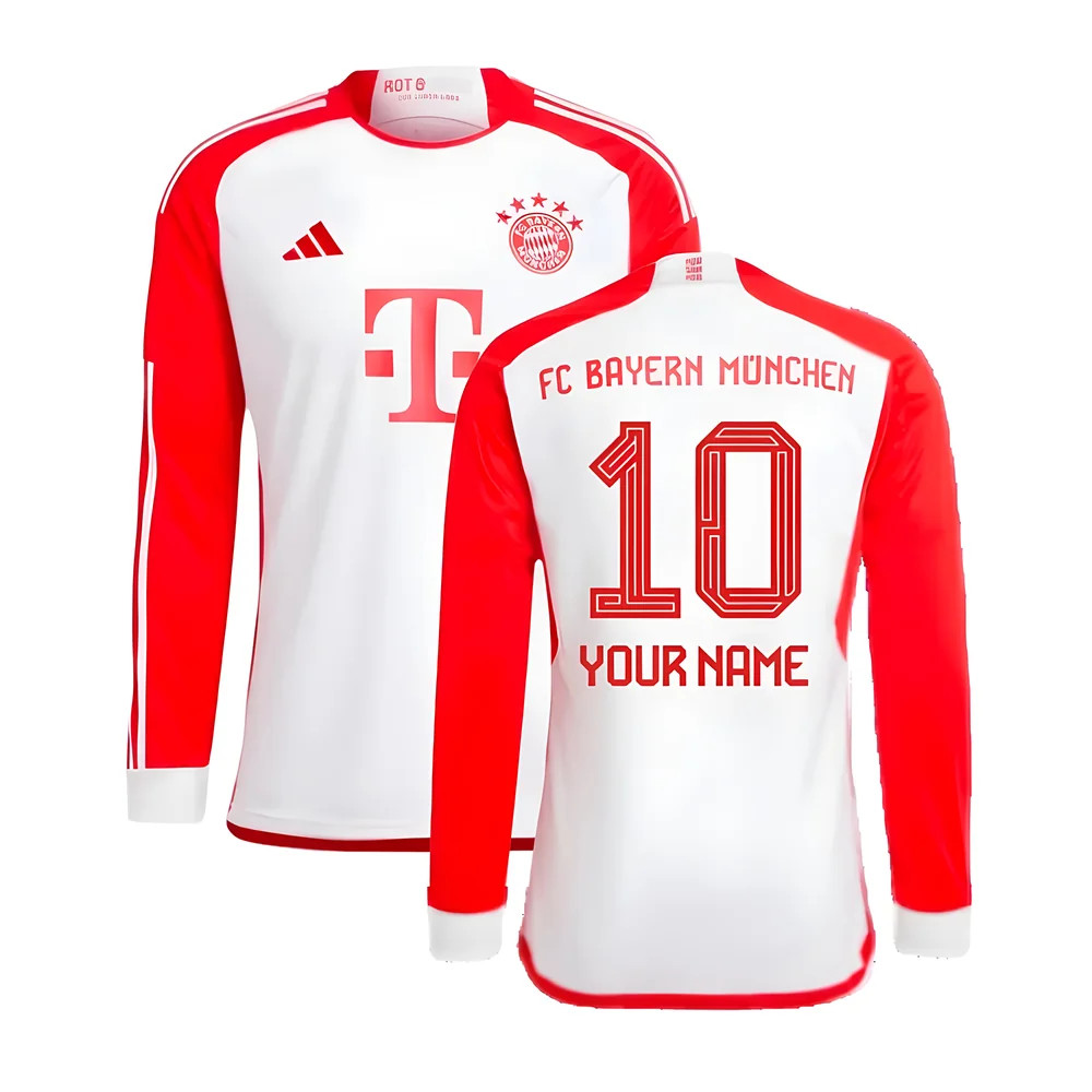 '23-'24 Bayern Munich Long Sleeve Home Shirt (Your Name) Polyester Made By: Adidas Men's White 3XL