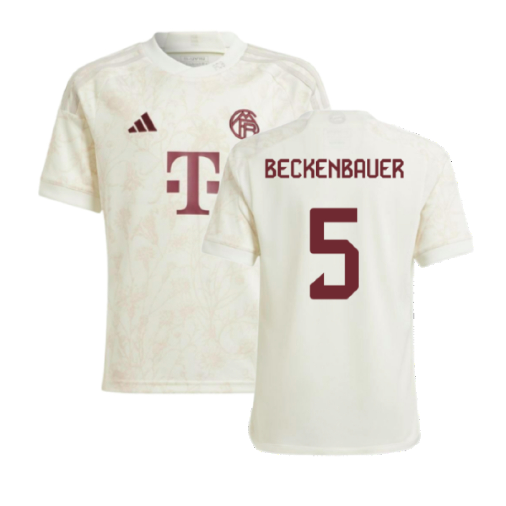 '23-'24 Bayern Munich Third Shirt (Kids) (Beckenbauer 5) 7-8 Polyester Made By: Adidas Unisex Kids White Size 11-12