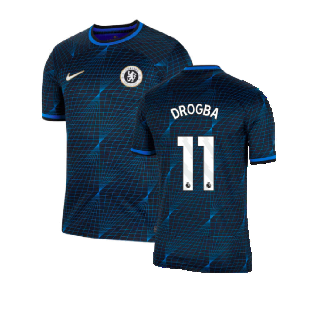 '23-'24 Chelsea Away Football Shirt (Drogba 11) Polyester Didier Drogba Made By: Nike Men's Navy Medium