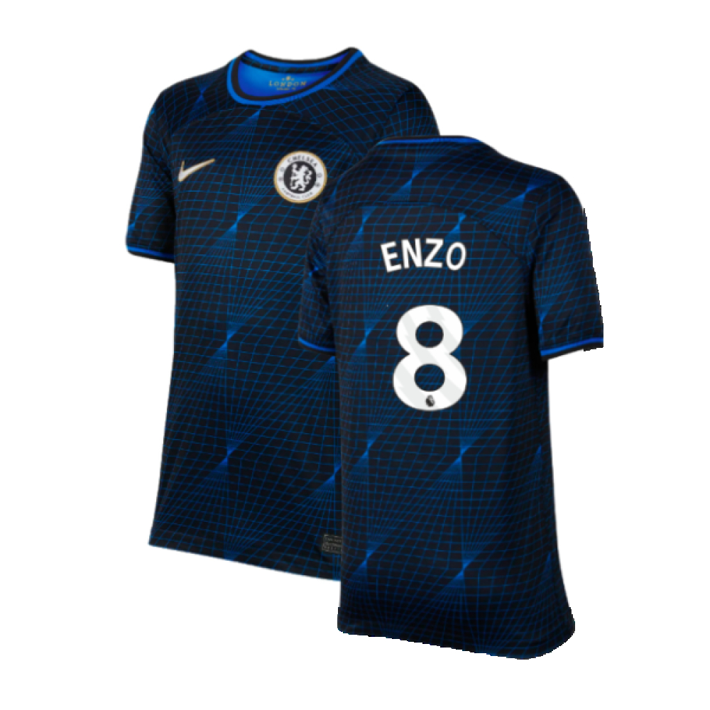 '23-'24 Chelsea Away Shirt (Kids) (Enzo 8) Polyester Fernandez Made By: Nike Unisex Kids Navy Extra Small