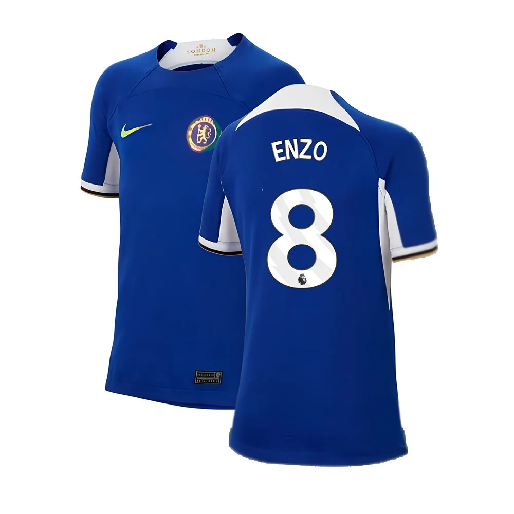 '23-'24 Chelsea Home Shirt (Kids) (Enzo 8) Polyester Made By: Nike Unisex Kids Blue Small