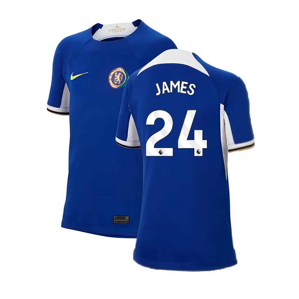 '23-'24 Chelsea Home Shirt (Kids) (James 24) Polyester Reece James Made By: Nike Unisex Kids Blue Medium