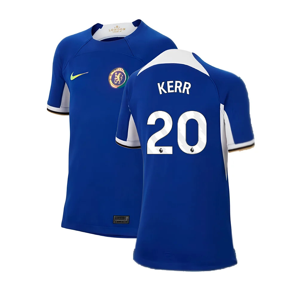 '23-'24 Chelsea Home Shirt (Kids) (Kerr 20) Polyester Made By: Nike Unisex Kids Blue Medium