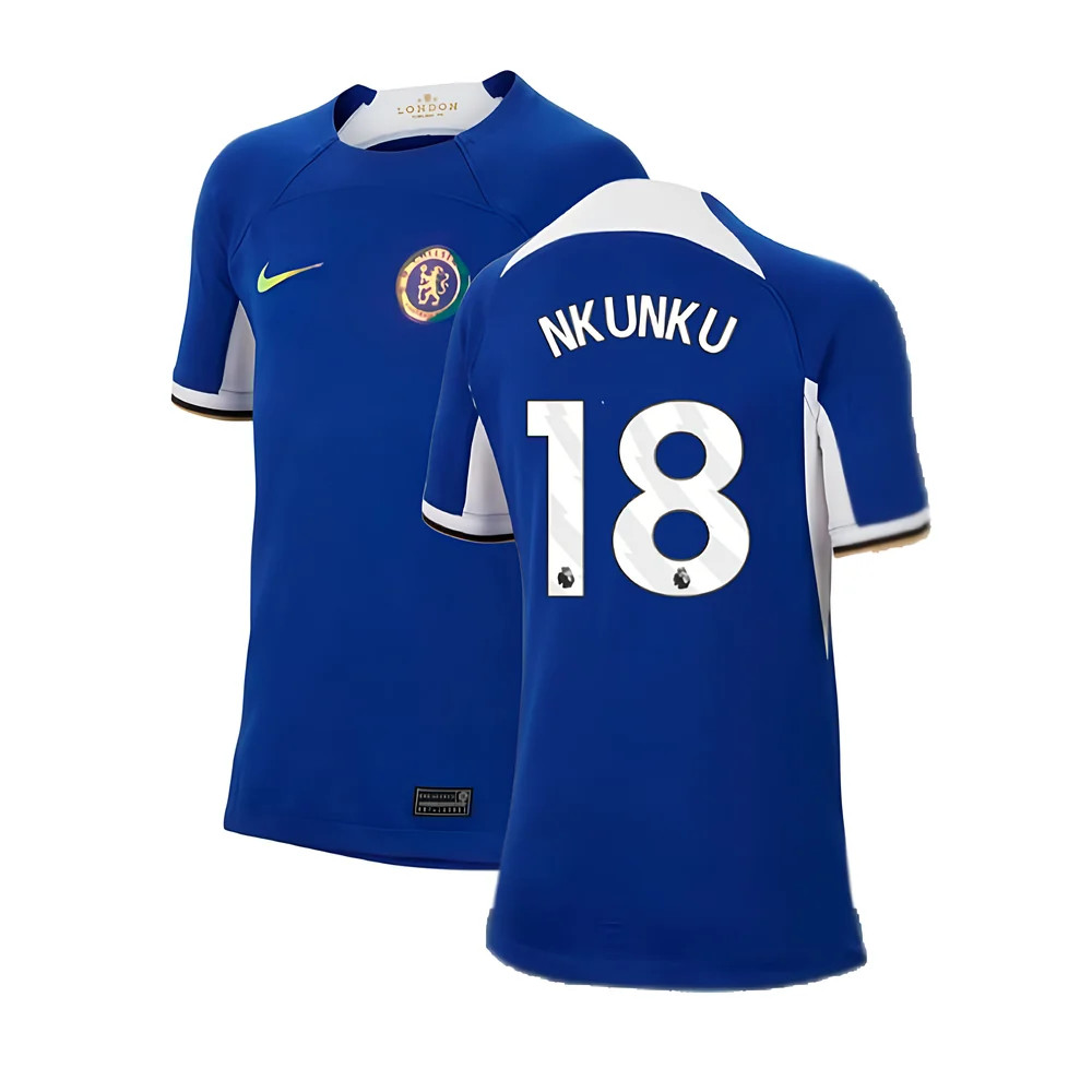 '23-'24 Chelsea Home Shirt (Kids) (Nkunku 18) Polyester Made By: Nike Unisex Kids Blue Small