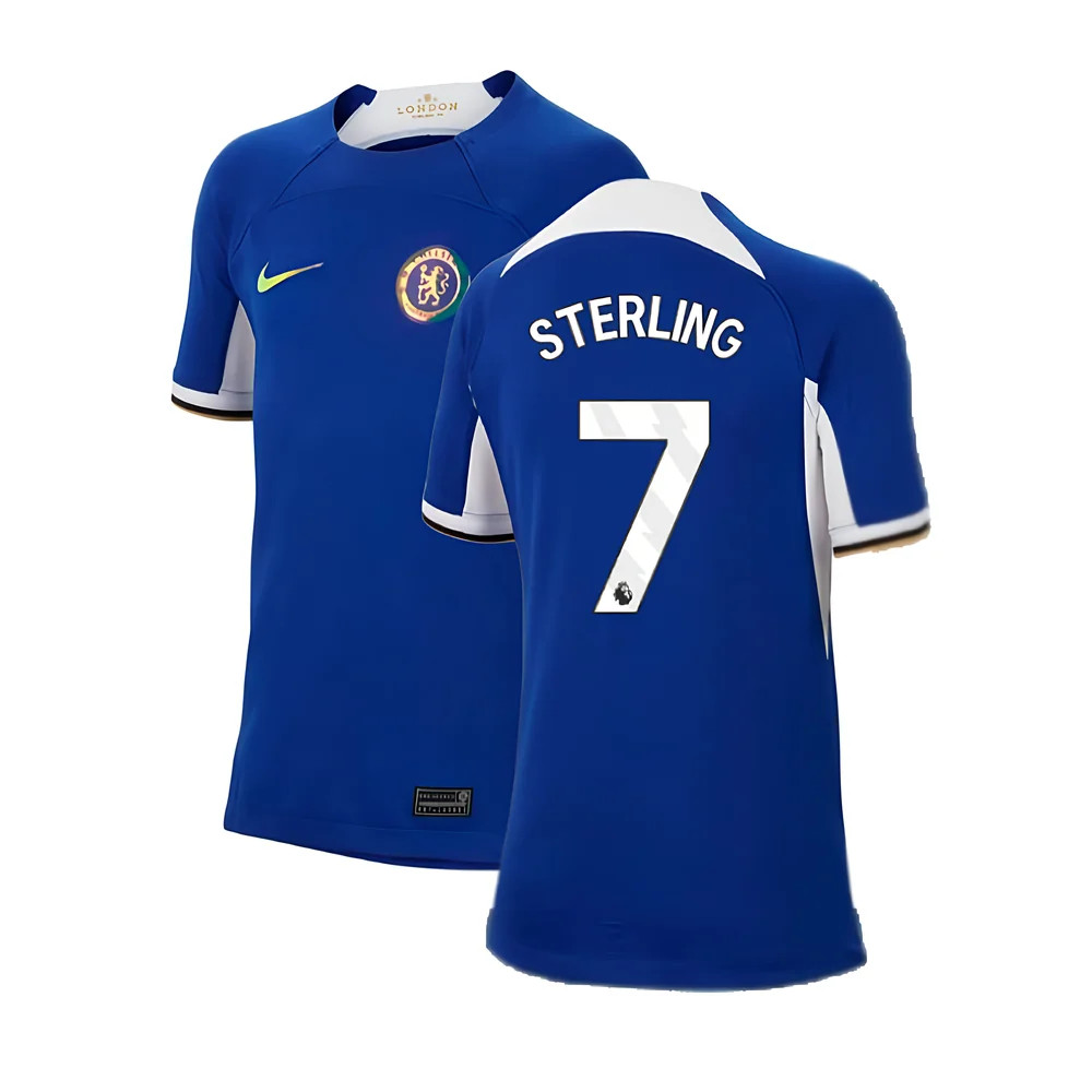 '23-'24 Chelsea Home Shirt (Kids) (Sterling 7) Polyester Raheem Sterling Made By: Nike Unisex Kids Blue Medium