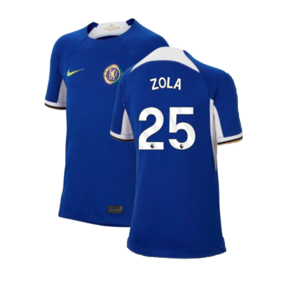 '23-'24 Chelsea Home Shirt (Kids) (Zola 25) Polyester Gianfranco Zola Made By: Nike Unisex Kids Blue Small