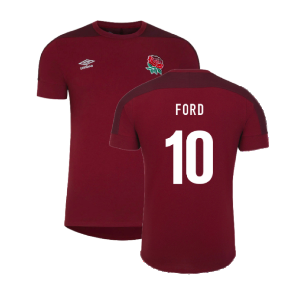 '23-'24 England Rugby Presentation T-Shirt (Tibetan ) (Ford 10) Polyester Made By: Umbro Men's Red Medium