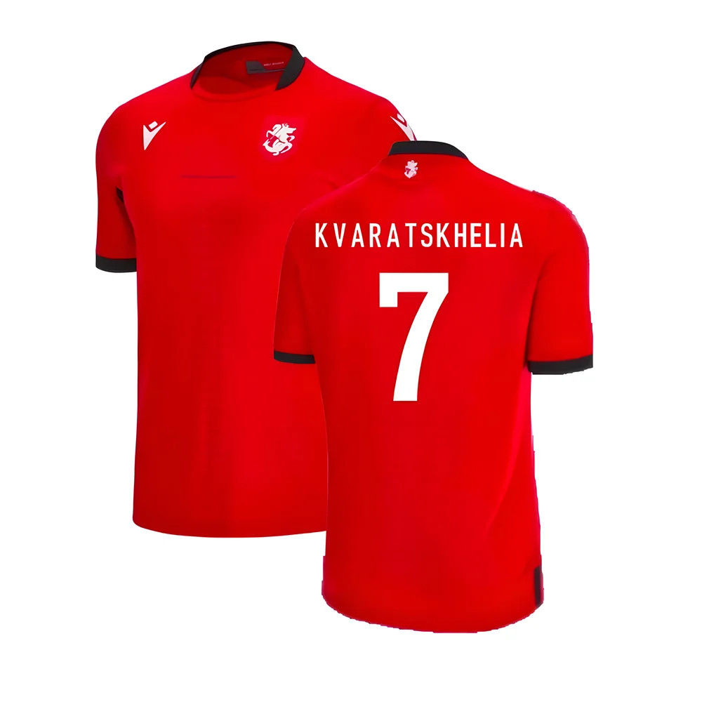 '23-'24 Georgia Third Shirt (Kvaratskhelia 7) Polyester Khvicha Kvaratskhelia Made By: Macron Men's Red 3XL