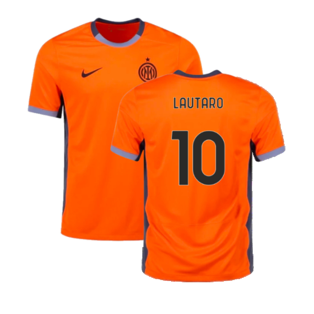 '23-'24 Inter Milan Third Shirt (Lautaro 10) Polyester Made By: Nike Men's Orange Small