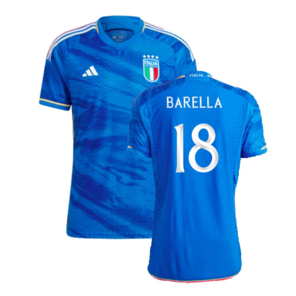 '23-'24 Italy Authentic Home Shirt (Barella 18) Polyester Nicolò Barella Made By: Adidas Men's Blue Small